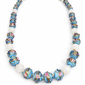 Blue Wedding Cake and Facted white Jade 22 inch  necklace